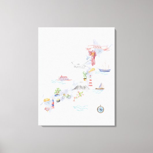 Toile Carte illustrée du Japon (Recto)