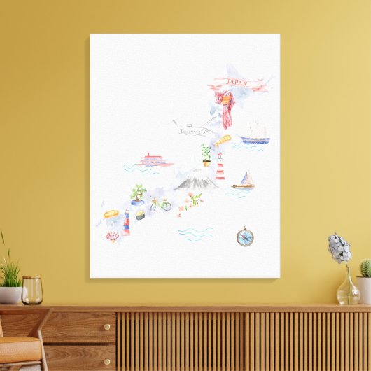 Toile Carte illustrée du Japon (Insitu(Salon))