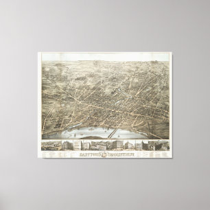 Toile Carte imagée vintage de Hartford CT (1877)