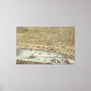 Toile Carte imagée vintage de Memphis Tennessee (1870)