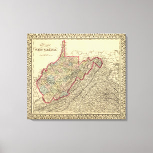 Toile Carte la Virginie Occidentale du comté