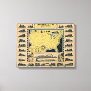 Toile Carte locomotive des Etats-Unis