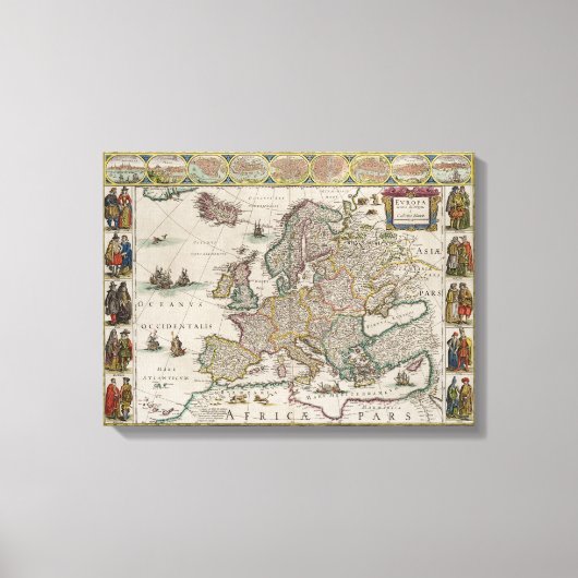 Toile Carte médiévale de l'Europe (par Willem Blaeu) (Recto)