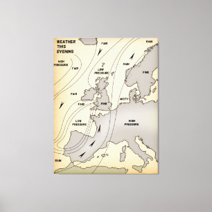 Toile Carte météo ancienne des îles Britanniques et d'Eu