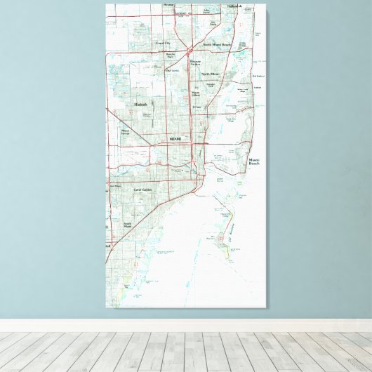 Toile Carte Miami Florida (1981) (Insitu (Plancher de Bois))