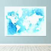 Toile Carte Mondiale En Aquarelle Blues (Insitu (Plancher de Bois))