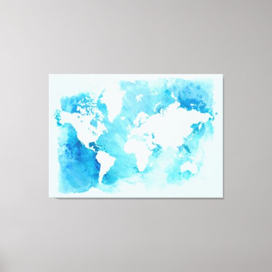 Toile Carte Mondiale En Aquarelle Blues (Recto)