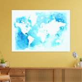 Toile Carte Mondiale En Aquarelle Blues (Insitu(Salon))