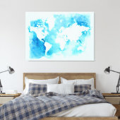 Toile Carte Mondiale En Aquarelle Blues (Insitu(Chambre))