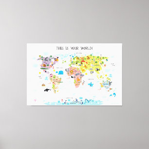 Toile Carte Mondiale Enfants Canvas Girls Nursery