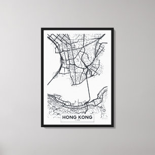Toile Carte noire et blanche de ville de Hong Kong,