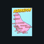 Toile Carte Pop Art Illustrated Barbados<br><div class="desc">Une carte de style pop art de La Barbade avec un arrière - plan bleu vif et un motif pointillé.</div>