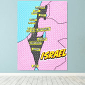 Toile Carte Pop Art Illustré Israël (Insitu (Plancher de Bois))