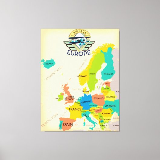 Toile Carte Rétro de l'Europe. (Recto)