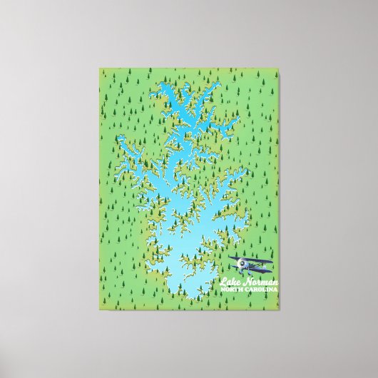 Toile Carte rétro du lac Norman Caroline du Sud (Recto)