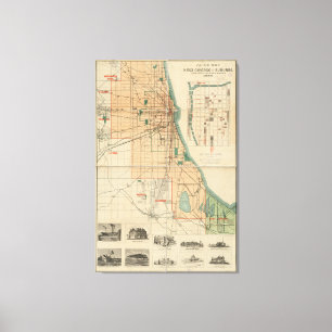 Toile Carte vintage de Chicago Illinois (1889)