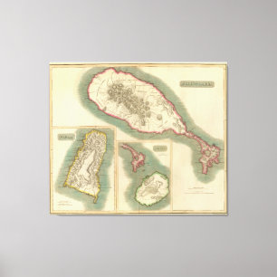 Toile Carte vintage de diverses îles des Caraïbe