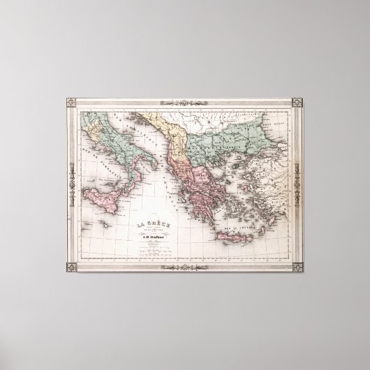 Toile Carte vintage de Grèce et d'Italie (1852) (Recto)