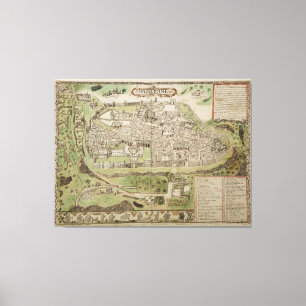 Toile Carte vintage de Jérusalem Israël (XVIème sièc