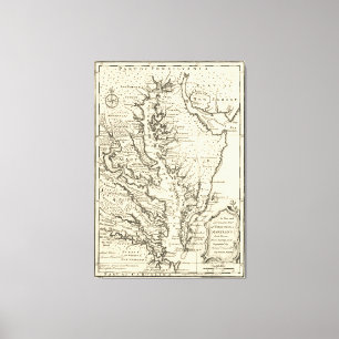 Toile Carte vintage de la baie de chesapeake (1752)