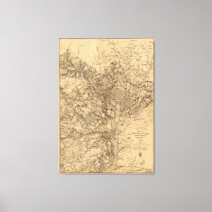 Toile Carte vintage de la région de Washington DC (1865