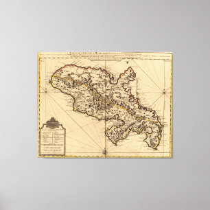 Toile Carte vintage de l'île de Martinique (1742) 2