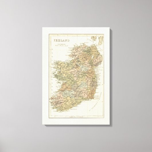 Toile Carte vintage de l'Irlande 1862 Canvas (Recto)