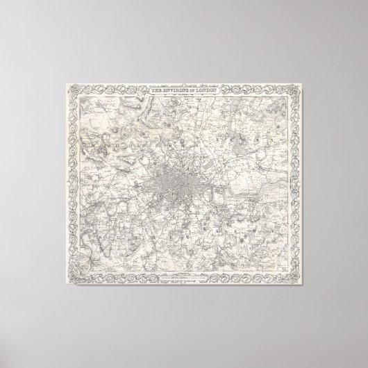 Toile Carte vintage de Londres Angleterre (1855) (Recto)