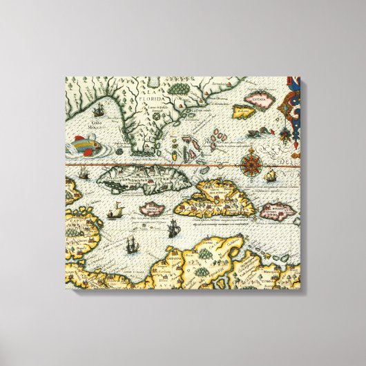 Toile Carte vintage des Caraïbes (1594) (Recto)
