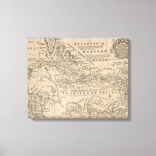 Toile Carte vintage des Caraïbes (1763) (Recto)