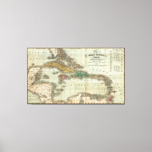Toile Carte vintage des Caraïbes (1834) (Recto)