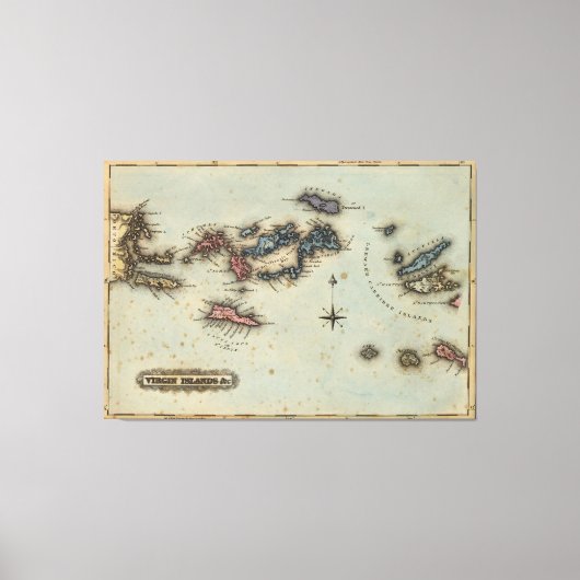 Toile Carte vintage des îles Vierges (1823) (Recto)
