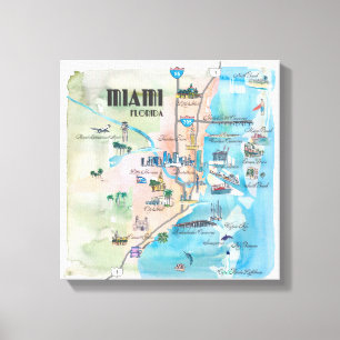 Toile Carte vintage d'impression de beaux-arts de Miami