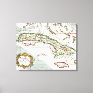 Toile Carte vintage du Cuba et de la Jamaïque (1763)