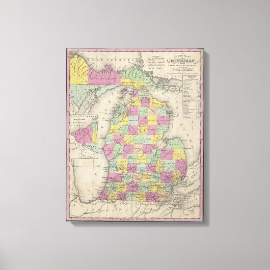 Toile Carte vintage du Michigan (1853) (Recto)