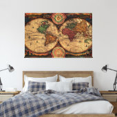 Toile Carte vintage du monde (1730) - Stylisé (Insitu(Chambre))