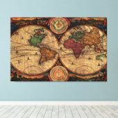Toile Carte vintage du monde (1730) - Stylisé (Insitu (Plancher de Bois))