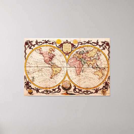 Toile Carte vintage du monde (1782) - Stylisé (Recto)
