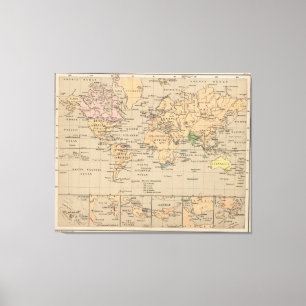 Toile Carte vintage du monde (1880)