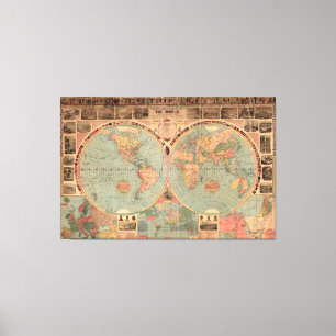 Toile Carte vintage du monde (1883)