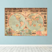 Toile Carte vintage du monde (1883) (Insitu (Plancher de Bois))
