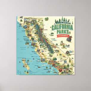 Toile Carte vintage illustrée des parcs de Californie