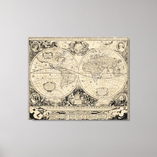 Toile Carte vintage Vieux Monde Beige et Noir (Recto)