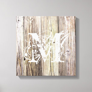 Toile Cartes en bois rustique avec Monogramme