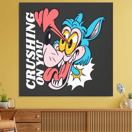 Toile Cartoon Blue Wolf with Text – "Crushing On You" (Insitu(Salon))