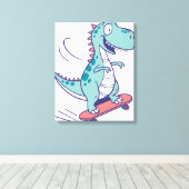 Toile Cartoon cool T-Rex sur skateboard (Insitu (Plancher de Bois))
