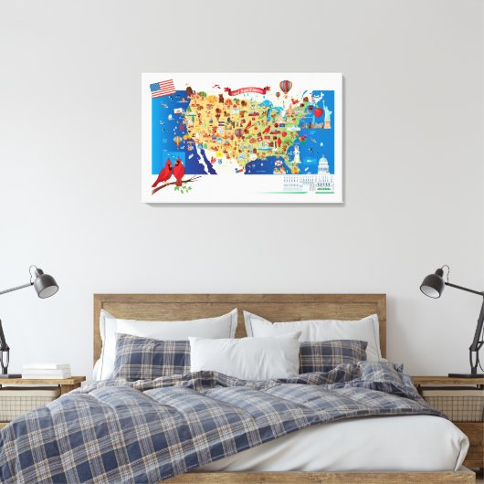 Toile Cartoon Map USA (Insitu(Chambre))