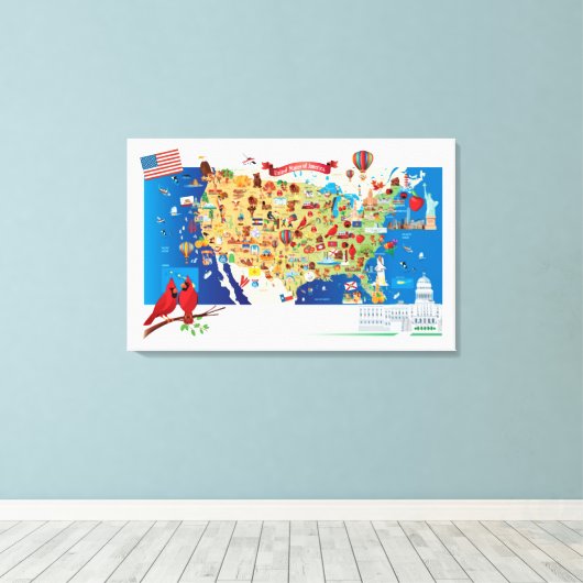 Toile Cartoon Map USA (Insitu (Plancher de Bois))