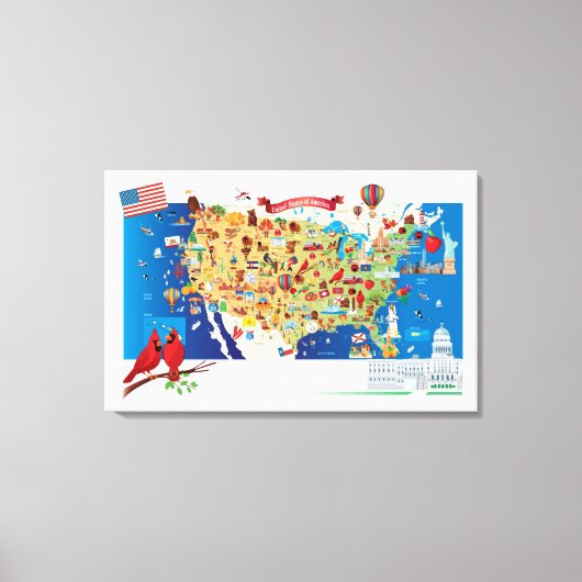 Toile Cartoon Map USA (Recto)