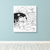 Toile Cartoon noir et blanc Art du vaisseau spatial (Insitu (Plancher de Bois))